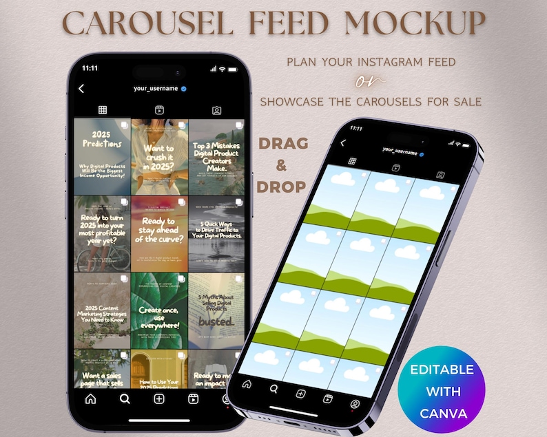 Instagram Carousel Feed Mockup Template Editable Social Media Account ...