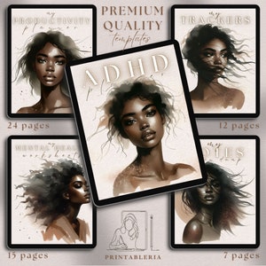 PLR ADHD Planner Adult, Editable Planner Commercial Use, Undated ADHD Journal, Hyperlinked Adhd Plr Digital Planner Template Resell Rights, Black Girl Magic, Black Girl Planner, Black girl ADHD Planner, Black Women Empowerment