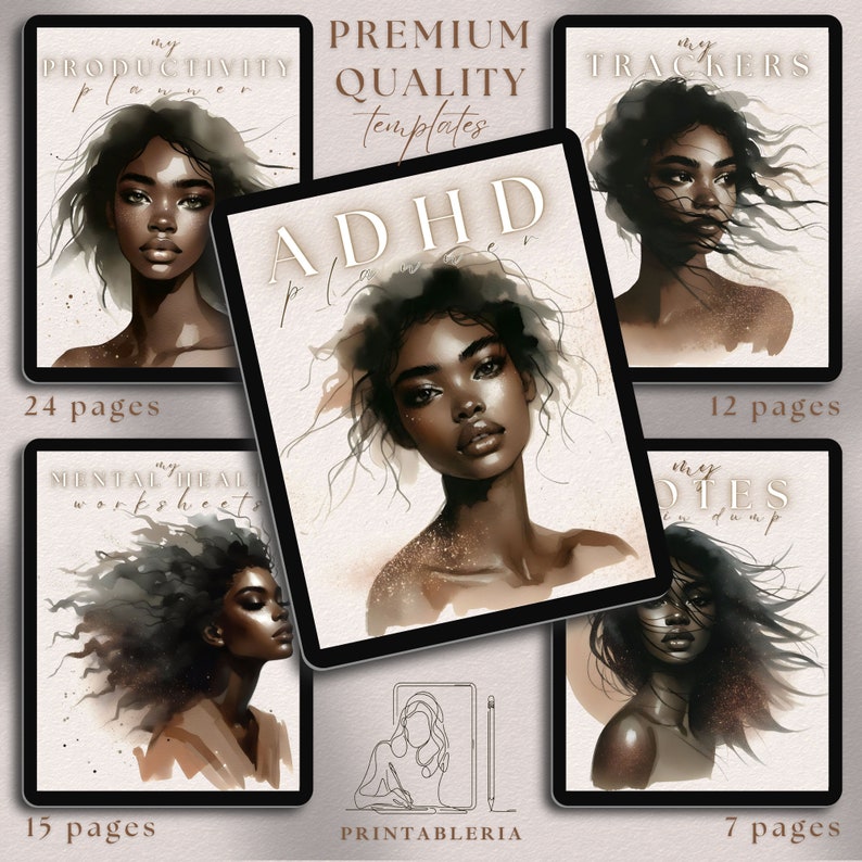 PLR ADHD Planner Adult, Editable Planner Commercial Use, Undated ADHD Journal, Hyperlinked Adhd Plr Digital Planner Template Resell Rights, Black Girl Magic, Black Girl Planner, Black girl ADHD Planner, Black Women Empowerment