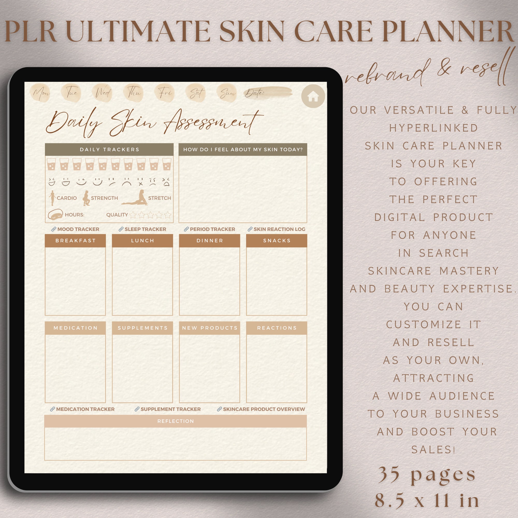 PLR Skin Care Planner Digital, Editable Skincare Journal Commercial Use ...