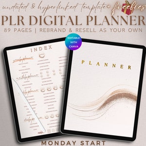 PLR Daily Planner Undated Hyperlinked Monday Start Life Planner Commercial Use DFY Journal Editable Digital Product Template Resell Rights