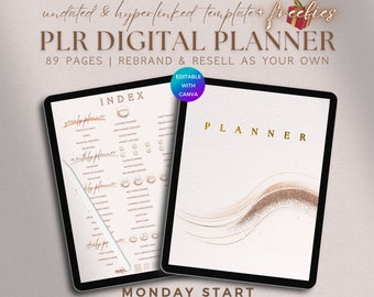 PLR Daily Planner Undated Hyperlinked Monday Start Life Planner Commercial Use DFY Journal Editable Digital Product Template Resell Rights