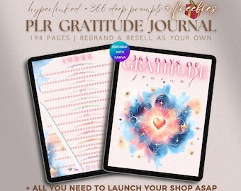 PLR Gratitude Journal Digital Editable Guided 365 Day Grateful Challenge Workbook Commercial Use DFY Daily Gratitude Planner Template Resell