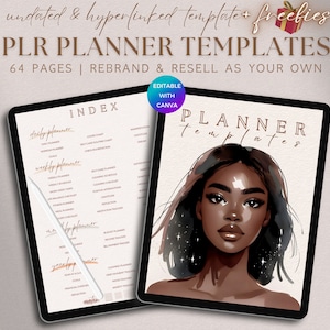 PLR Digital Planner Templates Bundle, Editable Undated Journal Hyperlinked Commercial Use Digital Product Business PLR Template Resell Right