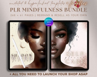 PLR Mindfulness Planner Bundle, Self Care Journal PLR Shadow Work Workbook Mental Health Journaling Deep Prompt DFY Digital Planner Template