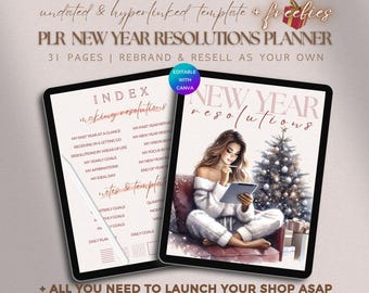 PLR New Year Resolution Planner Done For You Editable Productivity Goal Planner Template Reflection Journal DFY Digital Product Resell Right