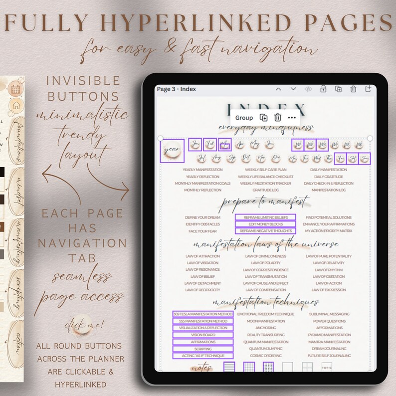 PLR Journal Bundle Manifestation Mastery, PLR Manifest Journal Digital, PLR Law Of Attraction Journal Digital, Abundance Mindset Journal with Resell Rights, Undated Hyperlinked Manifesting Planner Template, Guided LOA Manifestation, Manifesting Guide