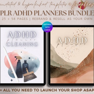 PLR ADHD Planner Bundle, ADHD Workbook Commercial Use Cleaning Journal Undated Hyperlinked, Dfy Editable Digital Product Template To Resell