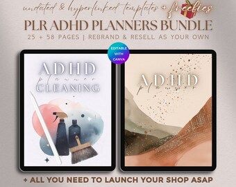 PLR ADHD Planner Bundle, ADHD Workbook Commercial Use Cleaning Journal Undated Hyperlinked, Dfy Editable Digital Product Template To Resell