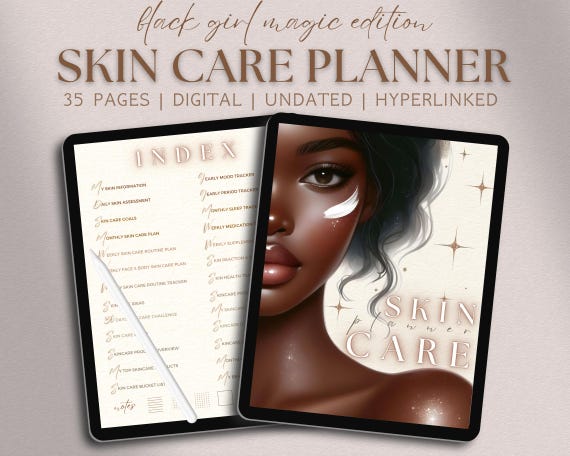 Skin Care Planner Digital, Black Girl Skincare Routine Planning, Glow Up Beauty Tracker, Melanin Skin Health Journal, SPA Skincare Recipe