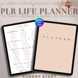 PLR Printable Life Planner, Editable Undated Journal Commercial Use, Daily Weekly Monthly Yearly Trackers DFY Planner Template Resell Rights