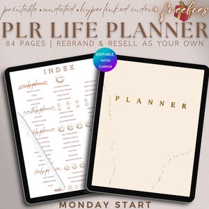 PLR Printable Life Planner Undated Editable Journal Commercial Use, Yearly Monthly Weekly Daily Trackers DFY Template Planner Resell Rights