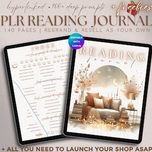PLR Reading Journal Digital Editable Reading Planner Commercial Use, Book Review Reading Tracker Digital Reading Log Journal Template Resell