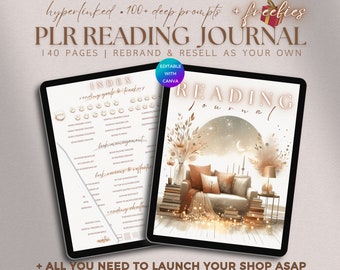 PLR Reading Journal Digital Editable Reading Planner Commercial Use, Book Review Reading Tracker Digital Reading Log Journal Template Resell