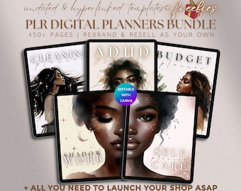PLR Digital Planner Bundle Editable Template to Resell Shadow Work Journal ADHD Workbook Self Care Routine Budget Tracker Cleaning Schedule