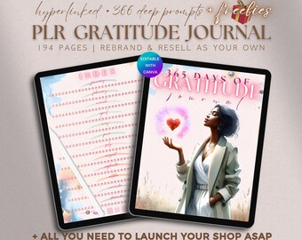 PLR Gratitude Journal Digital Editable Guided Daily Gratitude Practice Workbook Commercial Use 365 Day Gratitude Planner Template DFY Resell