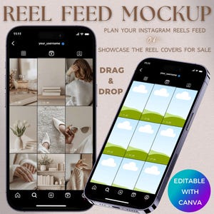 Plantilla de maqueta de feed de Reel de Instagram, maqueta de portada de Reel editable, planificación de contenido de video estético para redes sociales, diseño de feed de Reel, planificador de cuadrícula