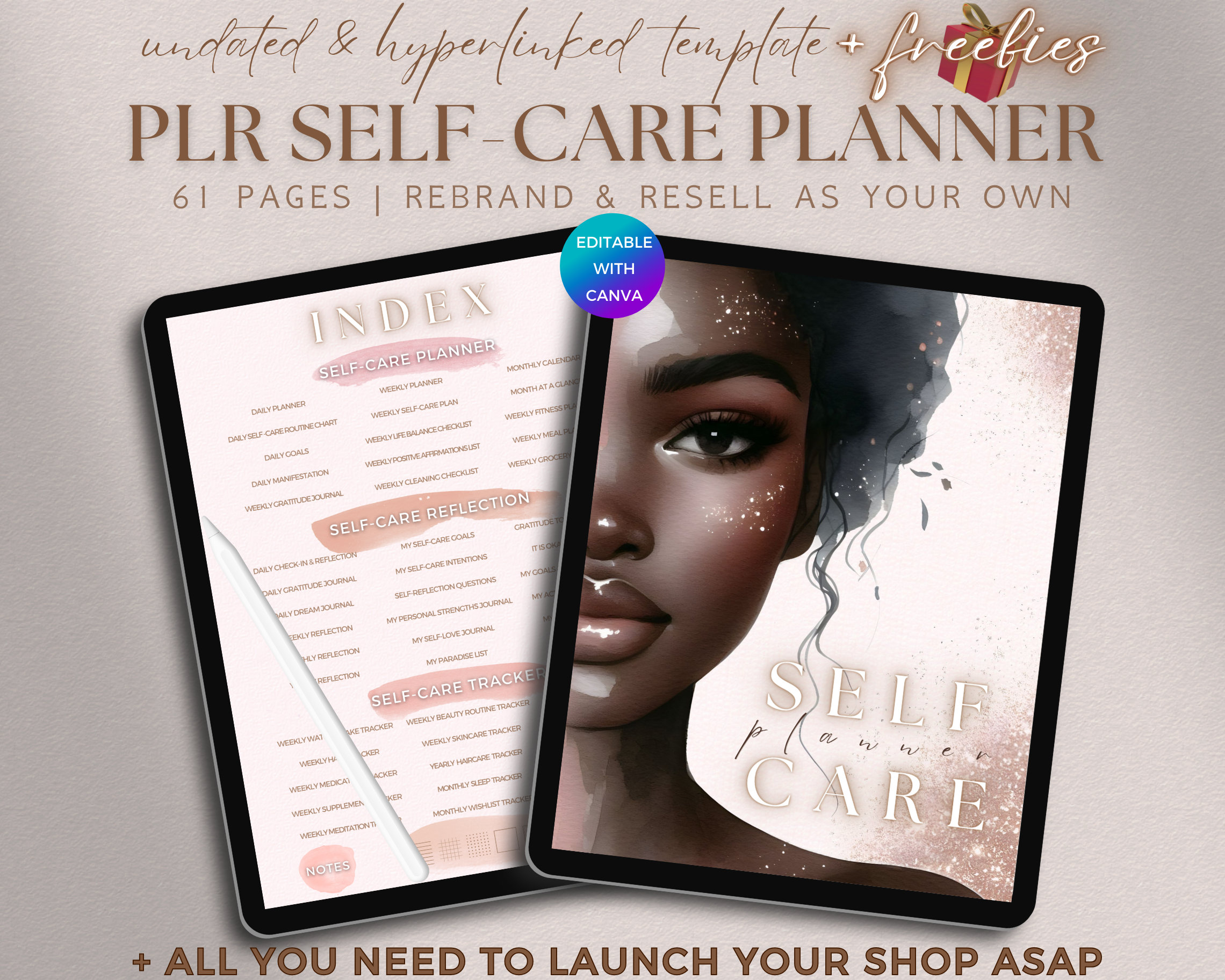PLR Self Care Planner Editable Self-care Digital Planner Commercial Use ...