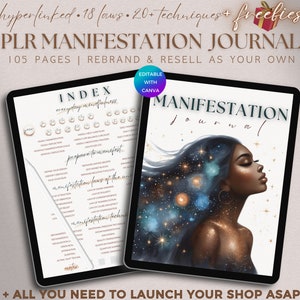 PLR Manifestation Journal Digital, Editable Manifest Workbook Commercial Use, PLR Manifesting Planner Money Abundance PLR Template Resell