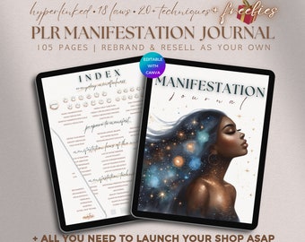 PLR Manifestation Journal Digital, Editable Manifest Workbook Commercial Use, PLR Manifesting Planner Money Abundance PLR Template Resell
