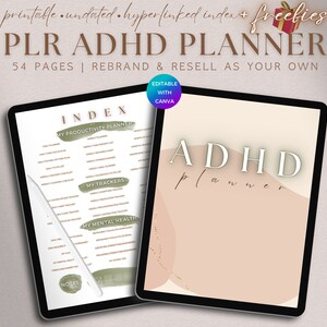 PLR ADHD Planner Printable, Editable DFY Digital Product Template Commercial Use, Done For You Undated Neurodivergent Journal Resell Rights
