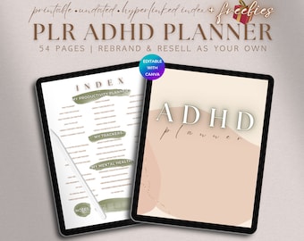 PLR ADHD Planner Printable, Editable DFY Digital Product Template Commercial Use, Done For You Undated Neurodivergent Journal Resell Rights