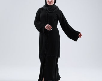 Front Open Abaya With Attached Shrug And Handwork In Black | Dubai Abaya | Stylish  Abaya  | Islamic Gift