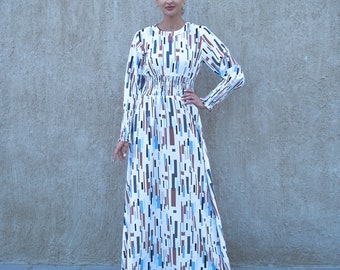 Printed Formal Gown | Modest Long Dress | Printed abaya | Dubai Abaya