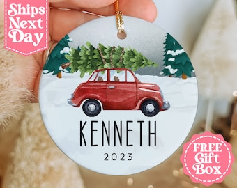Kids Christmas Car Name Ornament - Personalized Christmas Kids Ornament - Custom Name and Year Boys Ornament - Christmas 2023 MO-0362