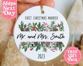 First Christmas Married Ornament - Mr and Mrs Tree Christmas Ornament - Personalized Our First Christmas Married Ornament MO-0073