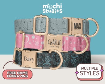 Space Dog Collars Personalized, Custom Dog Collar with Name, Space Dog Collars, Planet Dog Collars, Constellations Collar Leash Set DC-073