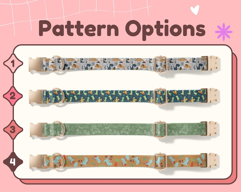 Boy Dinosaur Print Dog Collar, Personalized Dino Dog Collar, Dinosaur Pattern Collar Leash Set, Metal Buckle Engraved Dog Collar DC-094 Bild 2