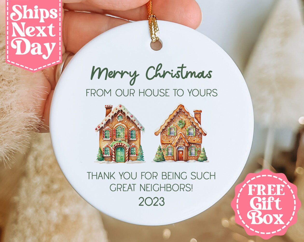 World's Best Neighbors - Neighbor Ornament - Gingerbread Houses -  personalized - C248