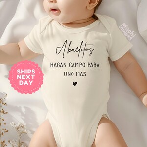 Spanish Baby Announcement Bodysuit, Pregnancy Reveal To Grandparents, Abuelitos Hagan Campo Para Uno Mas, Baby Reveal Outfit(AD-14)