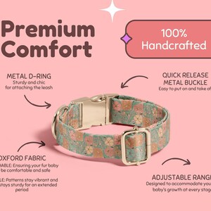 Vintage Floral Dog Collar Personalized, Custom Dog Collar with Name, Boho Floral Print Dog Collar, Collar Leash Set, Metal Buckle DC-069 image 3