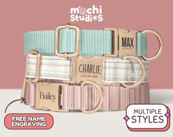 Pastel Pattern Dog Collar, Pastel Colors Minimalist Dog Collar, Custom with Name, Matching Leash Set, Metal Buckle, Easter Colors DC-119