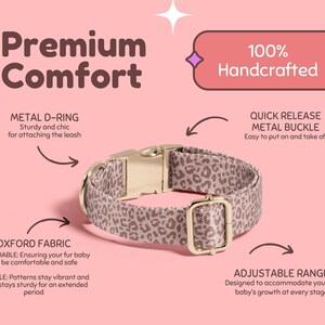 Pink Leopard Print Dog Collar, Custom Dog Collar with Name, Pink Cheetah Print Dog Collars Girl, Pink Leopard Dog Collars Cheetah DC-093 image 3