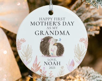 First Mothers Day Grandma Christmas Ornament - Personalised Mother's Day Ceramic Gift Set for New Nana, Nanna, Nannie, Nanny, Nan MO-0132