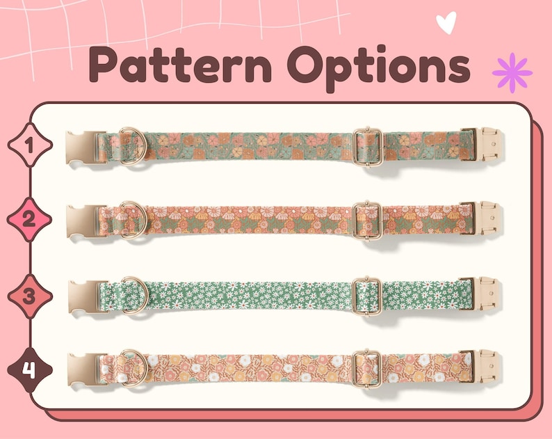 Vintage Floral Dog Collar Personalized, Custom Dog Collar with Name, Boho Floral Print Dog Collar, Collar Leash Set, Metal Buckle DC-069 image 2