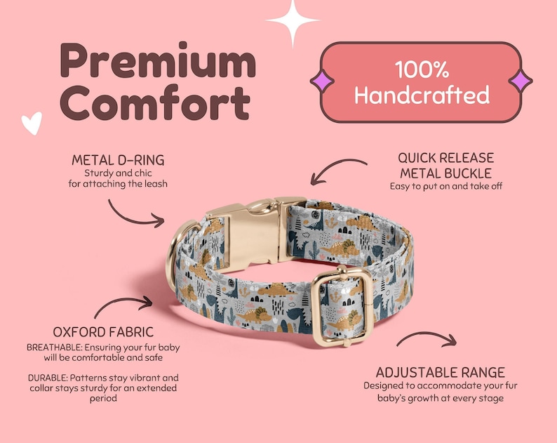 Boy Dinosaur Print Dog Collar, Personalized Dino Dog Collar, Dinosaur Pattern Collar Leash Set, Metal Buckle Engraved Dog Collar DC-094 Bild 3