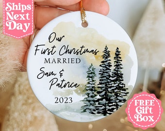 Personalized Married Ornament - Wedding Gift, Our First Christmas as Mr and Mrs Gift - Wedding Couples Ornament - Newly Wed Gift MO-0193