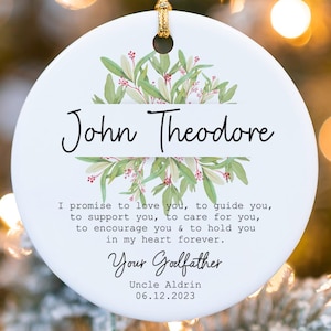 Personalized Godfather Ornament - Godfather Keepsake - Christening Baptism Godfather Ornament - Floral Wreath Keepsake Ornament MO-0098