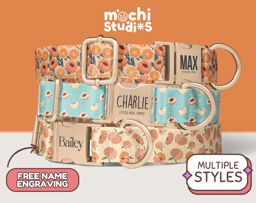 Peach Dog Collar Personalized, Custom Dog Collar With Name, Peach
