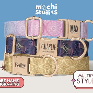 Zen Pattern, Vintage Spiritual Pattern, Personalized Dog Collar, Custom Name Metal Buckle, Matching Leash Set DC-055