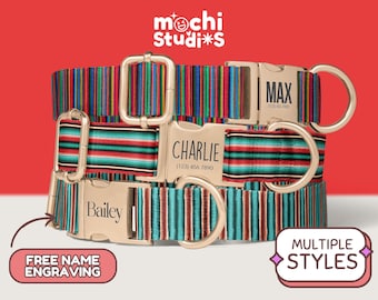 Mexican Print Custom Dog Collar, Serape Dog Collar, Mexican Blanket Print, Custom with Name, Matching Leash Set, Mexican Dog Collar DC-112