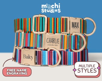 Serape Mexican Dog Collar, Personalized Dog Collar with Name, Mexican Print, Serape Print, Mexican Blanket Print Matching Leash Set DC-044