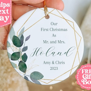 Personalised First Christmas Married Bauble - Ceramic Christmas Tree Decoration Gift Ornament - First Christmas Mr & Mrs Keepsake MO-0151