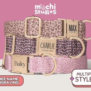 Pink Leopard Print Dog Collar, Custom Dog Collar with Name, Pink Cheetah Print Dog Collars Girl, Pink Leopard Dog Collars Cheetah DC-093