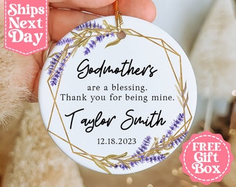 Personalized Godmother Name Ornament - Custom Godmother Gift - Godmother Thank You Keepsake - Custom Godmother Christening Ornament MO-0192
