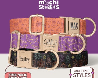 Halloween Pattern Personalized Dog Collar With Name Engraving, Custom Engraved Name Dog Collars For Pets, Personalized Id Dog Collar(DC-179)